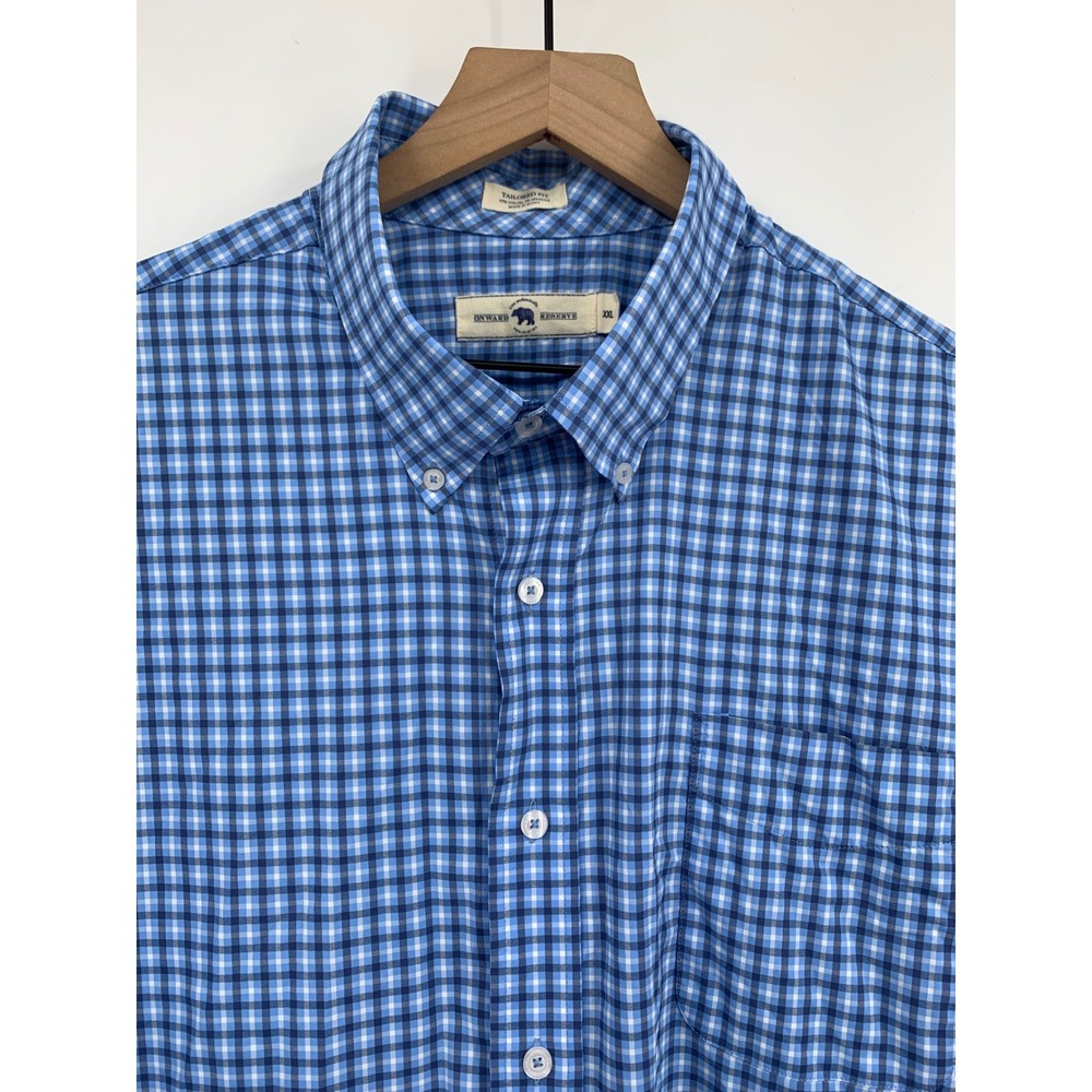 Onward Reserve Shirt Mens XXL Blue Plaid Performance Stretch Button Up Preppy